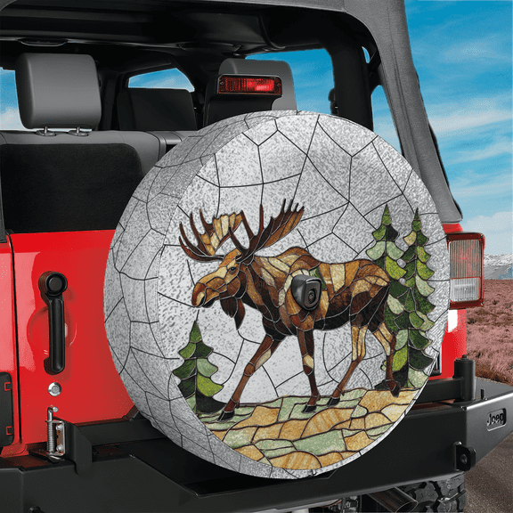 Lotusprinthandmade Moose Lovers Spare Tire Cover With Backup Camera Hole 34 in V2