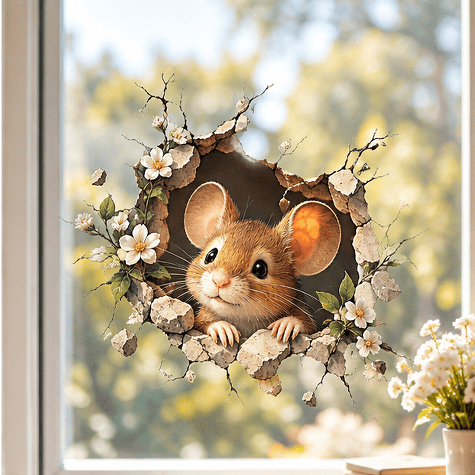Lotusprinthandmade Mouse Wall Hole Transparent Vinyl Decal, Woodland ...