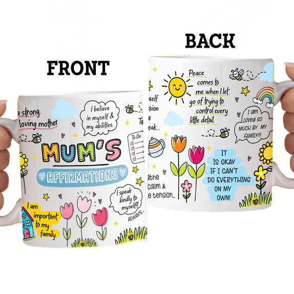 Lotusprinthandmade Mums Affirmation White Ceramic Mug (11oz) (Made In US), Mothers Day Gift, Birthday Gift for Mom, Gift Mug Set for Mom