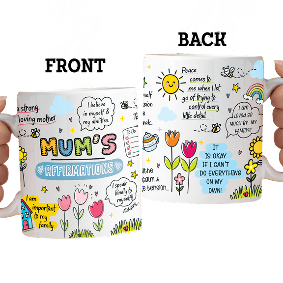 Lotusprinthandmade Mums Affirmation White Ceramic Mug (11oz) (Made In US), Mothers Day Gift, Birthday Gift for Mom, Gift Mug Set for Mom
