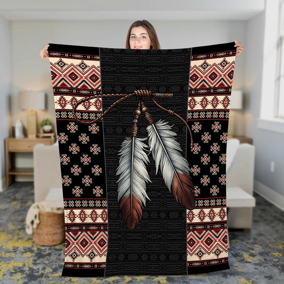 Lotusprinthandmade Native America Fleece Blanket 2 Sizes (Made in US) (60"x50"), Native America Graphic Blanket