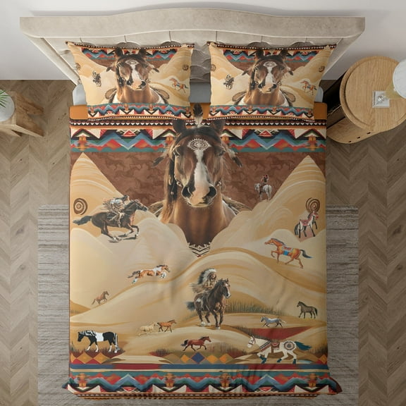 Lotusprinthandmade Native America Inspired Horse Bedding Set (Made in Vietnam) (60x80), Tribal Horse Design Bedding Set