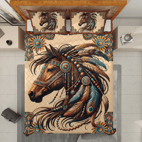 Lotusprinthandmade Native America Inspired Horse Quilt Bedding Set