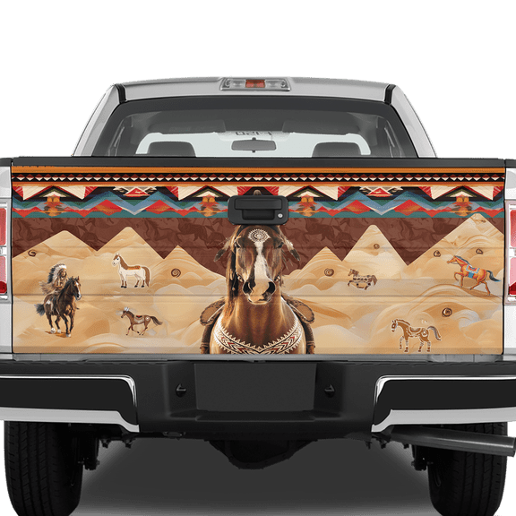 Lotusprinthandmade Native America Inspired Horse Tailgate Wrap 2 Sizes (24"x58"), Tribal Horse Design Tailgate Wrap
