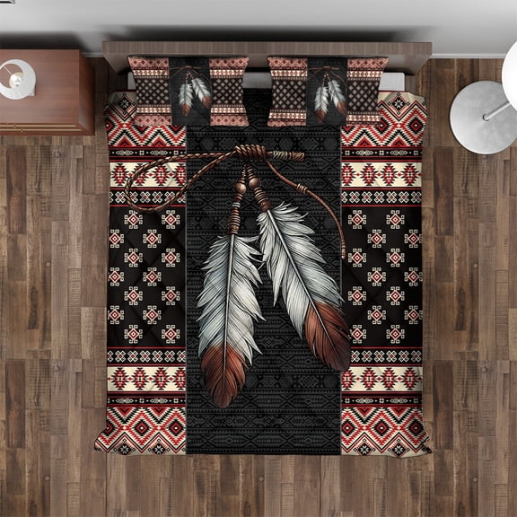 Lotusprinthandmade Native America Quilt Bedding Set (Fold Hem) 5 Sizes (Made in Vietnam) (70x80), Native America Art Quilt Bedding