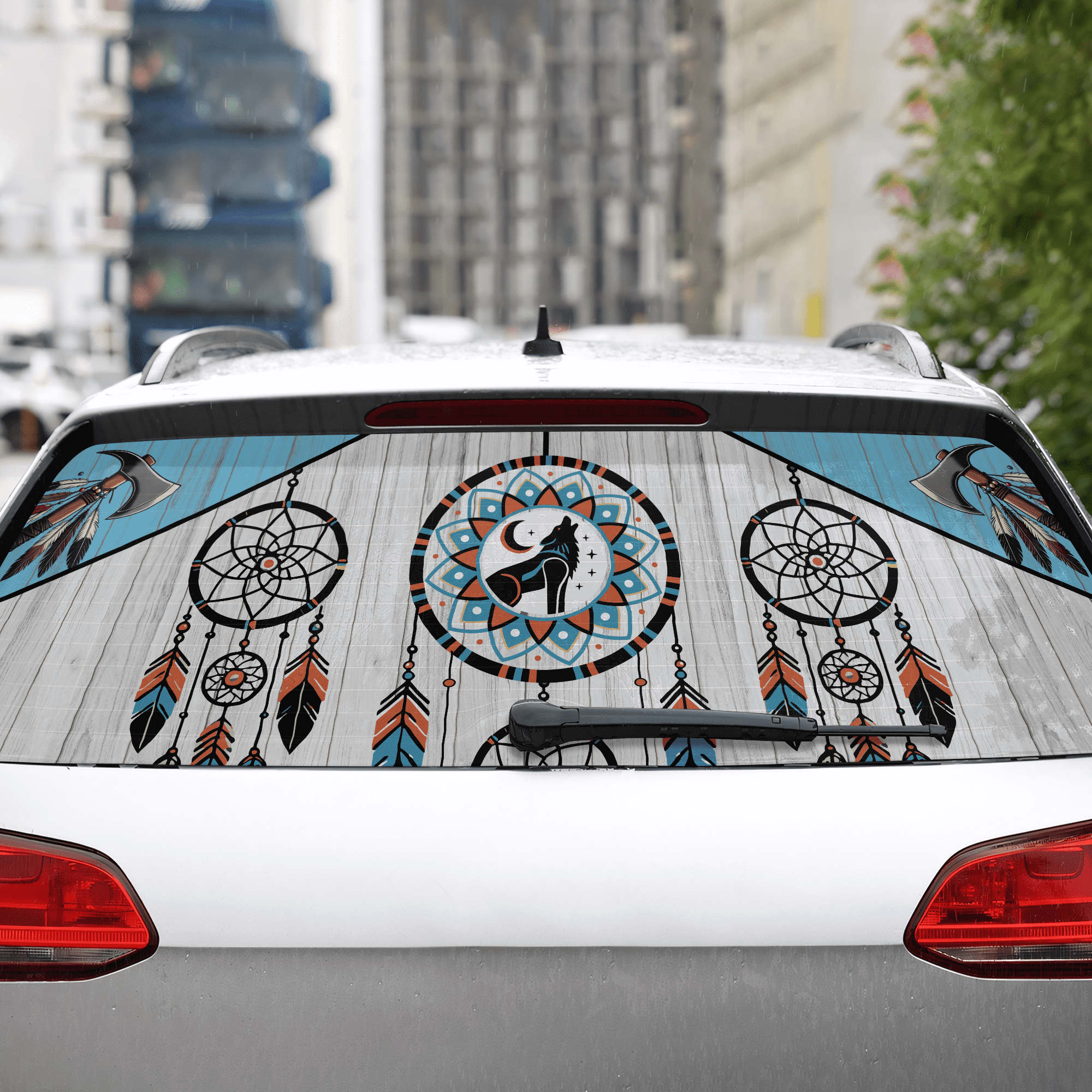 Native American Rear Window Graphics Lotusprinthandmade Native Wolf Winter Dream Catcher Rear Window Car ...