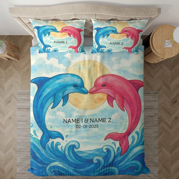 Lotusprinthandmade Ocean Sunset 3D Bedding Set (Made in Vietnam) (104x88), Coastal Beach Duvet Cover Sea View Comforter Bedroom