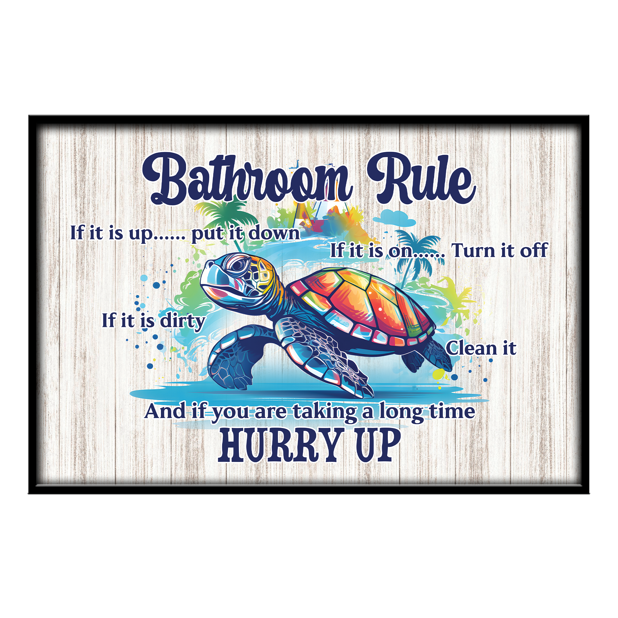 Lotusprinthandmade Ocean Turtle Funny Bathroom Rule Canvas 1.5in 18" x