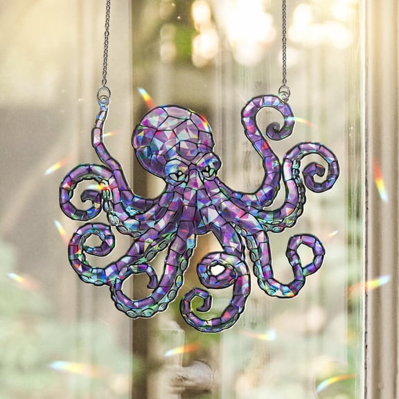 Lotusprinthandmade Octopus Graphic Custom Shape Broken Glass Hologram Ornament 12 in
