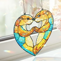 Lotusprinthandmade Otter Couple Custom Shape Broken Glass Hologram Ornament 3.5in, Otter Couple Decorative Ornament