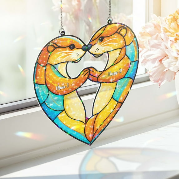 Lotusprinthandmade Otter Couple Custom Shape Star Hologram Ornament 12in, Otter Couple Decorative Ornament