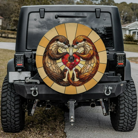 Lotusprinthandmade Otter Couple Spare Tire Cover With Backup Camera Hole 6 Sizes (27 in.)