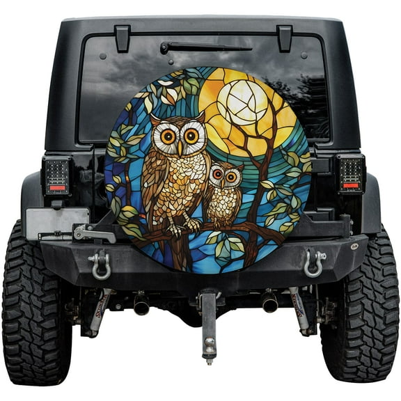 Lotusprinthandmade Owl Animal and Moon Spare Tire Cover Without Backup Camera Hole 6 Sizes (27 in.)