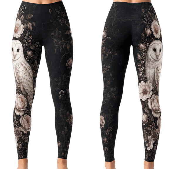 Lotusprinthandmade Owl Floral Print All-over Print Leggings XS-5XL (XS), woodland bird leggings