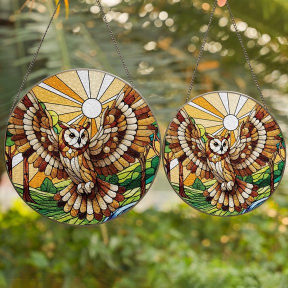 Lotusprinthandmade Owl Halloween Stained Glass Suncatcher for Window Hanging Cir6in