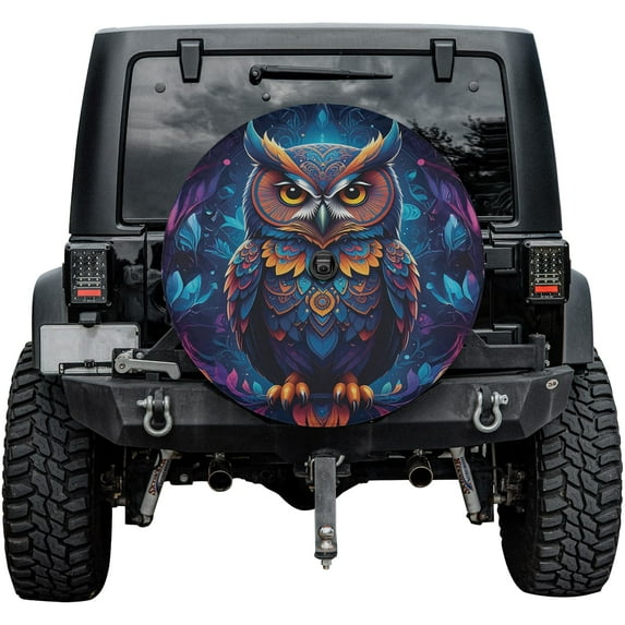 Lotusprinthandmade Owl Lovers Spare Tire Cover With Backup Camera Hole 6 Sizes (32 in.)