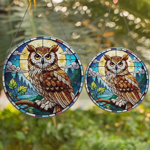 Lotusprinthandmade Owl Lovers Stained Glass Suncatcher for Window Hanging Cir4in