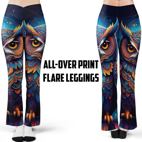 Lotusprinthandmade Owl Print All-over Print Flare Leggings XS-5XL (XS), Fantasy Leggings for Lovers