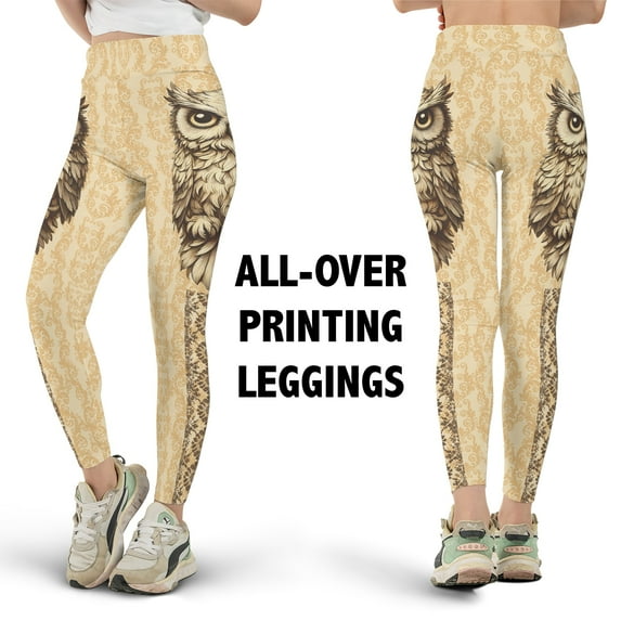 Lotusprinthandmade Owl Print All-over Print Leggings XS-5XL (L), Fantasy Leggings for Lovers