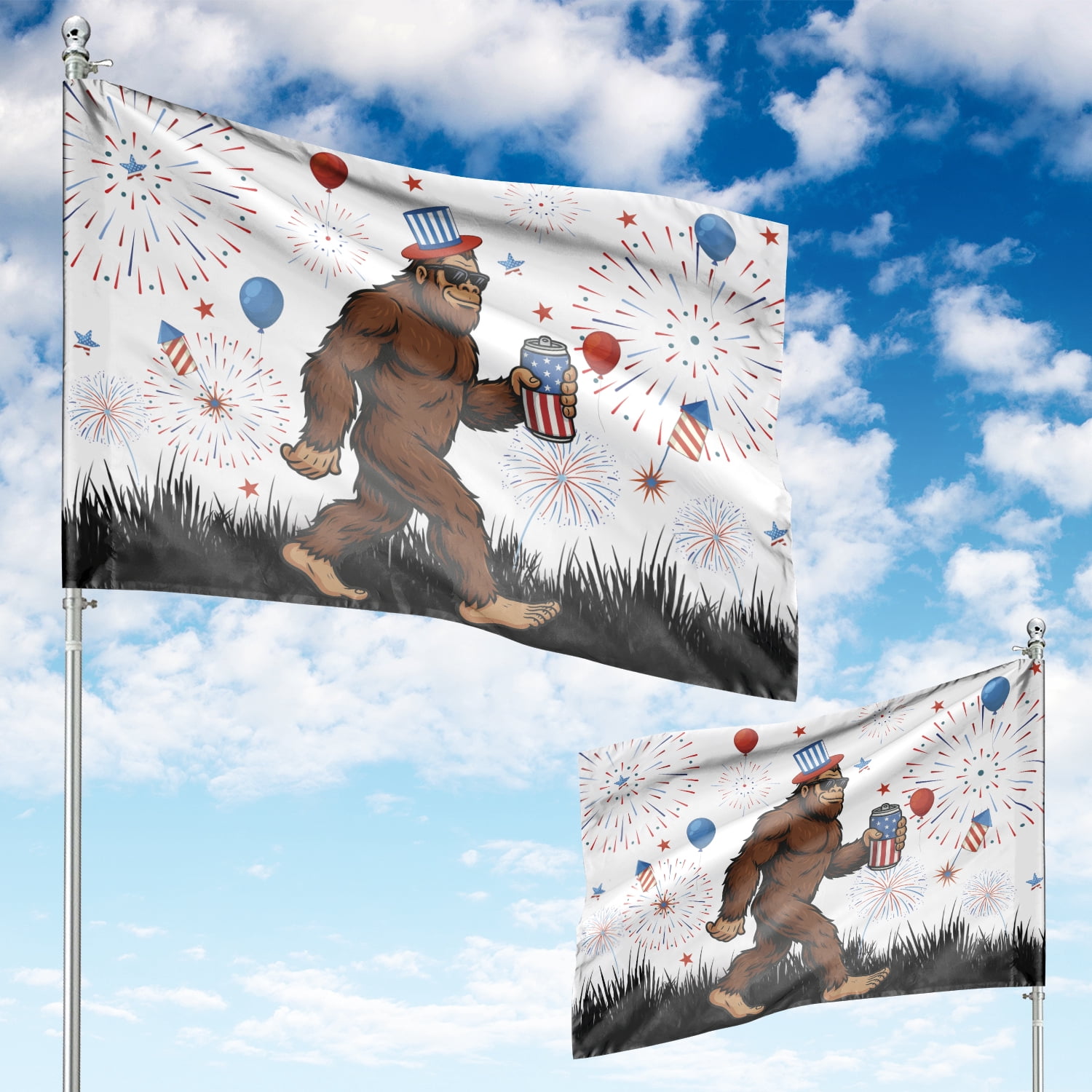 Lotusprinthandmade Patriotic America Bigfoot 100% Polyester Horizontal House Flag 29.5 x 39.5 inches, us flag bigfoot outdoor banner, america bigfoot yard flag