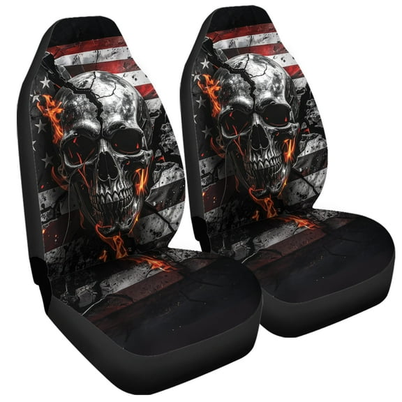 Lotusprinthandmade Patriotic America Flag Skull Graphic Front Car Seat Cover One Size