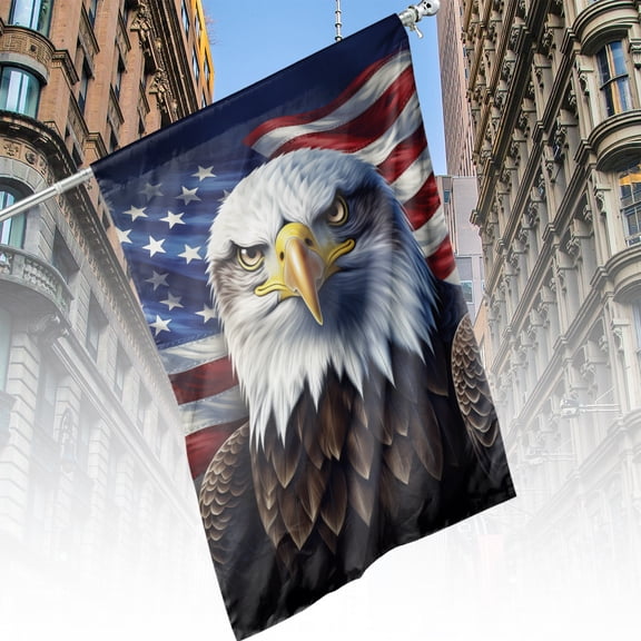 Lotusprinthandmade Patriotic Bald Eagle 100% Polyester Vertical House Flag 36×60 inches, america flag decor