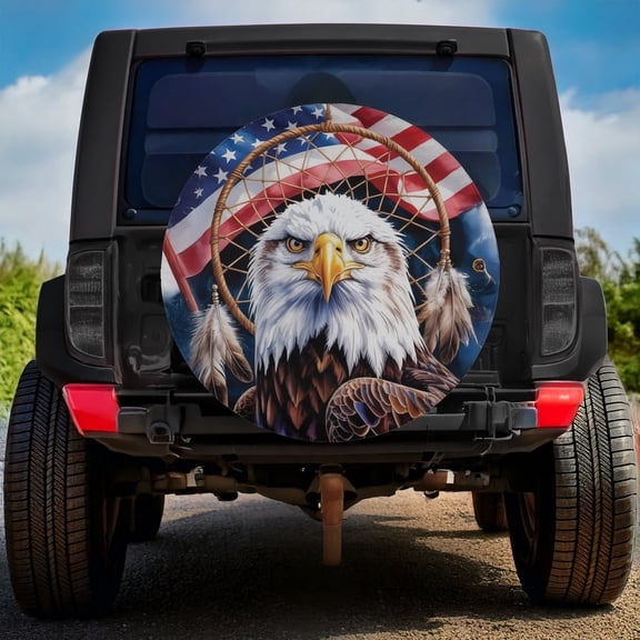 Lotusprinthandmade Patriotic Bald Eagle with America Flag Spare Tire Cover Without Backup Camera Hole