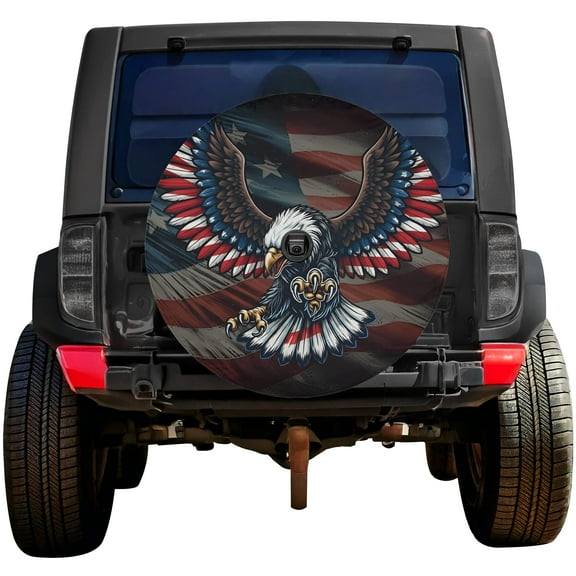 Lotusprinthandmade Patriotic Bald Eagle US Flag Spare Tire Cover With Backup Camera Hole 6 Sizes (27 in.), bald eagle tire cover, America flag spare tire