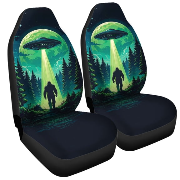 Lotusprinthandmade Patriotic Bigfoot Forest Themed Front Car Seat Cover One Size, bigfoot in forest seat cover