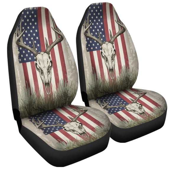 Lotusprinthandmade Patriotic Deer Skull with America Flag Graphic Front Car Seat Cover One Size
