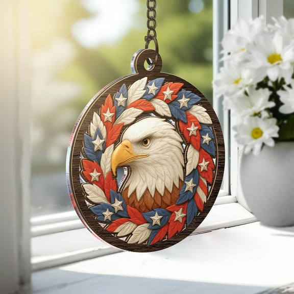 Lotusprinthandmade Patriotic Eagle With America Flag Custom Shape Window Hanging Suncatcher 6in – Window Hanging With Patriotic Eagle With America Flag Theme