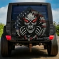 thumbnail image 1 of Lotusprinthandmade Patriotic Skull with America Flag Spare Tire Cover Without Backup Camera Hole 6 Sizes (30 in.), patriotic skull tire cover, us flag skull spare tire, 1 of 7
