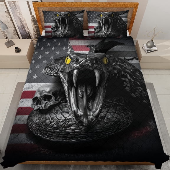 Lotusprinthandmade Patriotic Snake and Skull America Flag Graphic Quilt Bedding Set