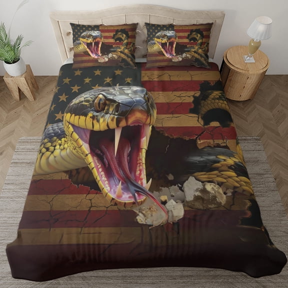 Lotusprinthandmade Patriotic Snake and Skull America Flag Graphic Bedding Set (Made in Vietnam) (78x88), america flag skull comforter set
