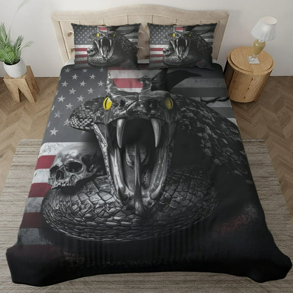 Lotusprinthandmade Patriotic Snake and Skull America Flag Graphic Bedding Set (Made in Vietnam) (78x88), america flag skull comforter set