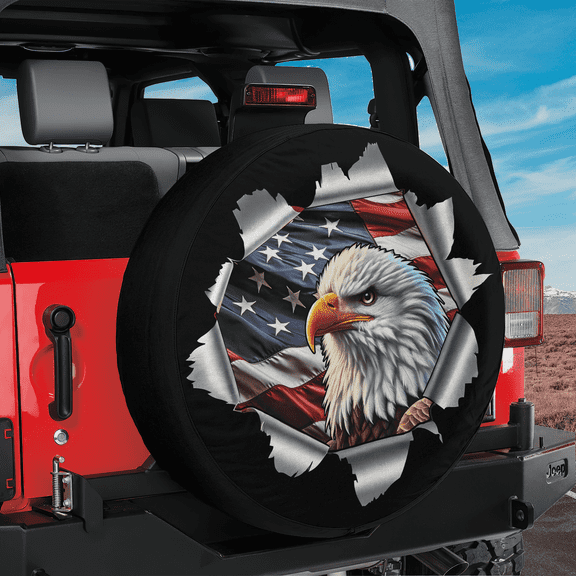 Lotusprinthandmade Patriotic US Flag Eagle Spare Tire Cover Without Backup Camera Hole