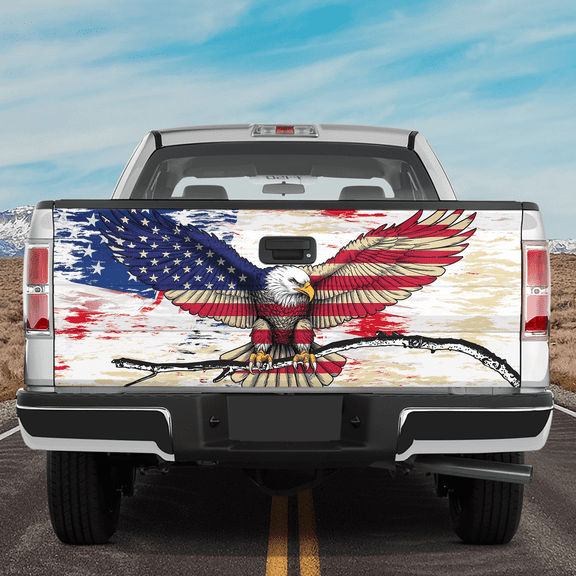 Lotusprinthandmade Patriotic US Flag Eagle Tailgate Wrap 2 Sizes (26"x66"), america flag eagle tailgate cover, eagle truck decal