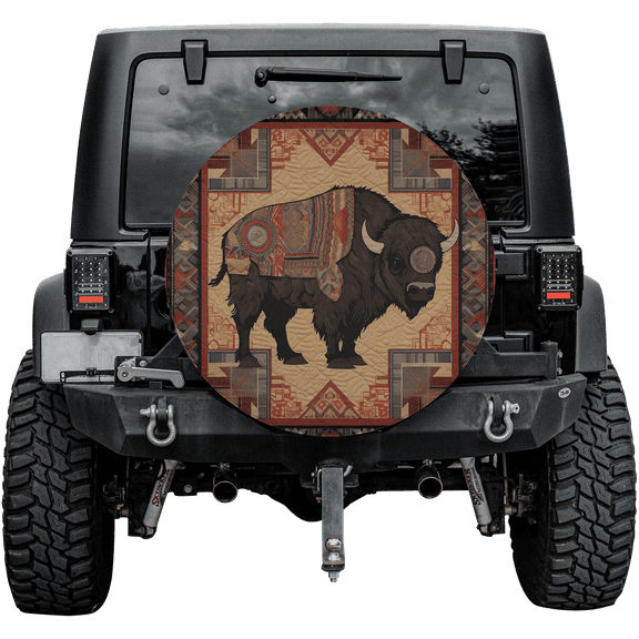 Lotusprinthandmade Pattern Native America Bison Spare Tire Cover Without Backup Camera Hole 6 Sizes (27 in.)
