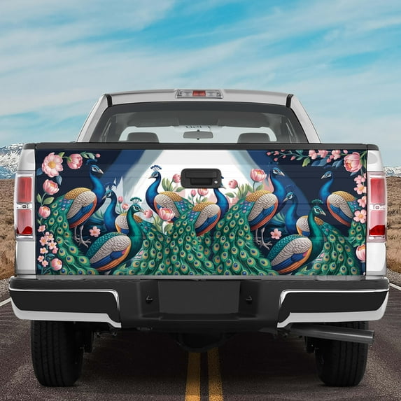 Lotusprinthandmade Peacock Lovers Tailgate Wrap 2 Sizes (26"x66"), Unique Graphic Tailgate Wrap for Lovers