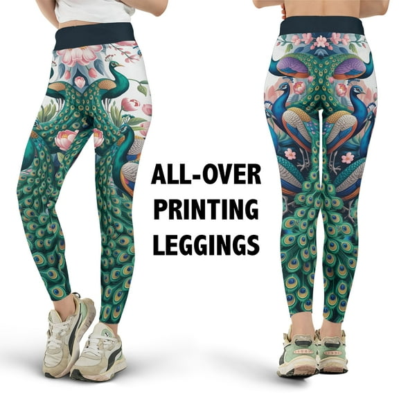 Lotusprinthandmade Peacock Print All-over Print Leggings XS-5XL (XS), Fantasy Leggings for Lovers
