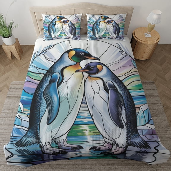 Lotusprinthandmade Penguin Couple Bedding Set (Made in Vietnam) (104x88), cute penguin lovers bed set, romantic penguin couple comforter set