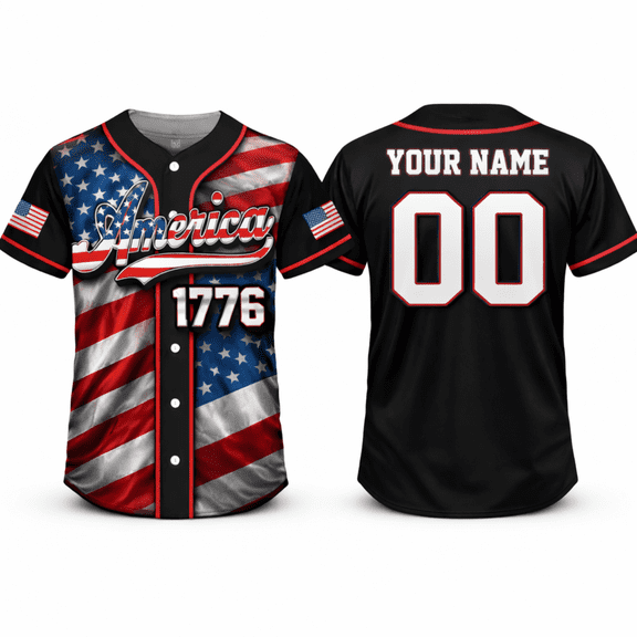 Lotusprinthandmade Personalized 250th America Anniversary Baseball Jersey XS, Multicolor, Custom Patriotic Anniversary Baseball Shirt