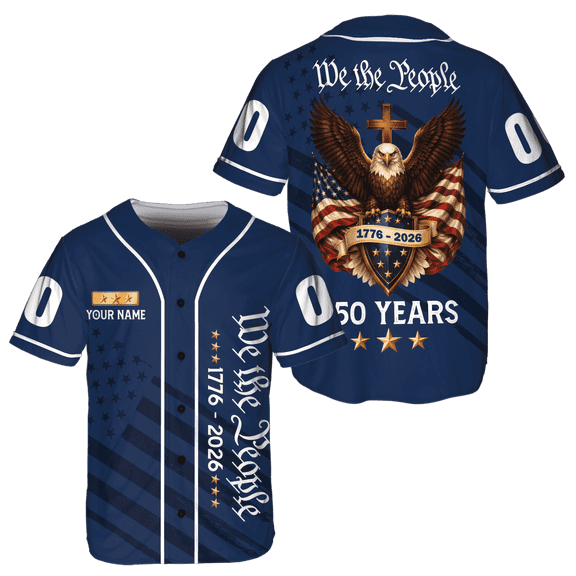 Lotusprinthandmade Personalized 250th America Anniversary Eagle Jesus Baseball Jersey XS, Multicolor, America 250 Years Faith Based Jersey