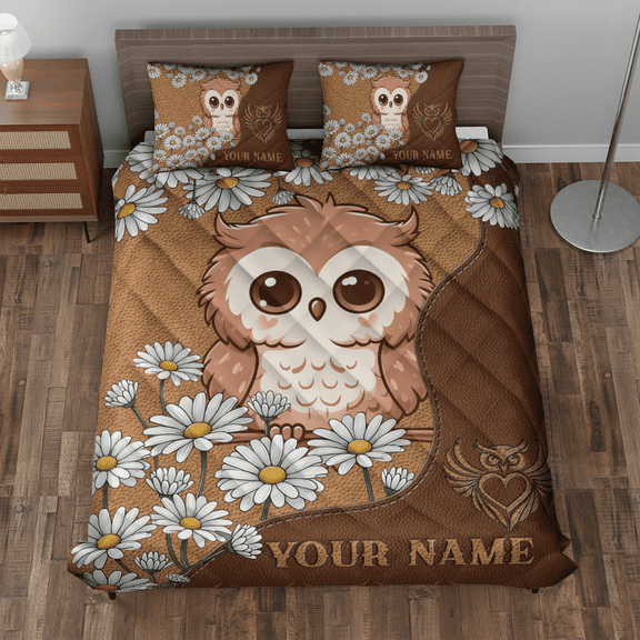 Lotusprinthandmade Personalized 3D Cute Owl Quilt Bedding Set (Fold Hem) 5 Sizes (Made in Vietnam) (55x60), Cute Owl Quilt For Bedroom Decor