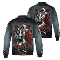 thumbnail image 1 of Lotusprinthandmade Personalized 3D Floral Skeleton Skull Couple All-over Print Bomber Jacket S-5XL Multicolor (2XL), skull and floral jacket, 1 of 5