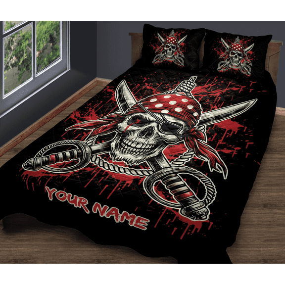 Lotusprinthandmade Personalized 3D Skull Quilt Bedding Set White Binding 80x90