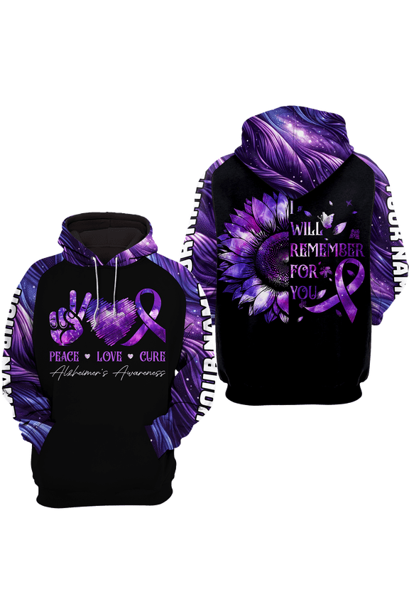 Personalized Alzheimer's Awareness Love Hoodie 3D (Lightweight) S-5XL Multicolor