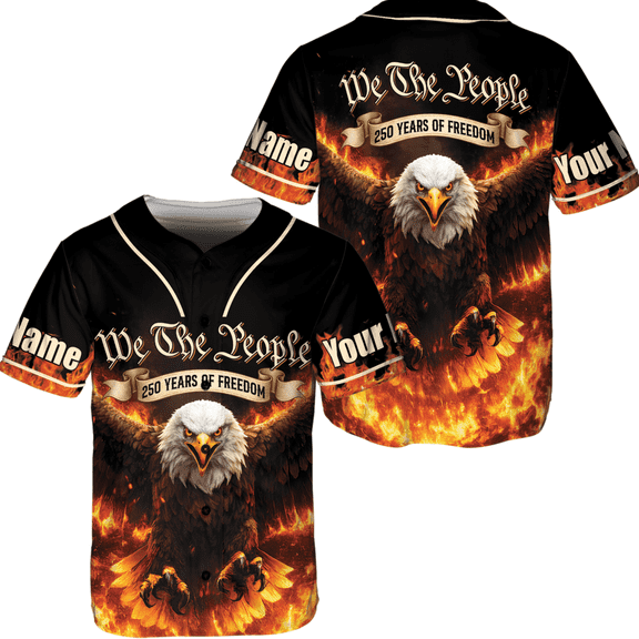 Lotusprinthandmade Personalized 250th America Anniversary Eagle Baseball Jersey 4XL, Patriotic Short Sleeve Shirt