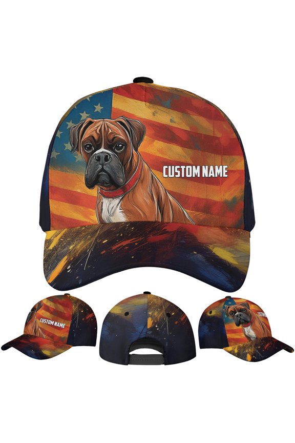 Personalized America Flag Boxer Lovers Classic Baseball Cap One Size Multicolor, custom name boxer patriotic hat