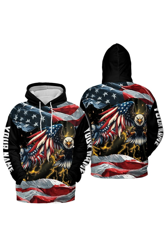 Personalized America Flag Eagle Hoodie 3D (Lightweight) S-5XL Multicolor (2XL), custom name eagle us flag hoodie, patriotic eagle graphic hoodie